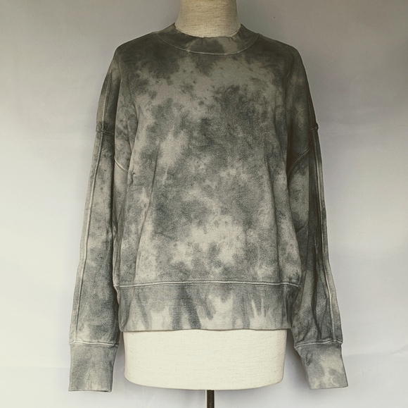 Hudson Sweatshirt Cutout Back Crew Long Sleeve 100% Cotton Grey Ice Dye M NWT - Picture 2 of 12